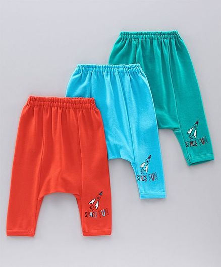 Nottie Planet Pack Of 3 Rocket Print Full Length Infant Diaper Pant - Green Blue Orange