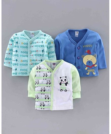 Nottie Planet Pack Of 3 Full Sleeves Teddy Bear Print Vests - Blue Green