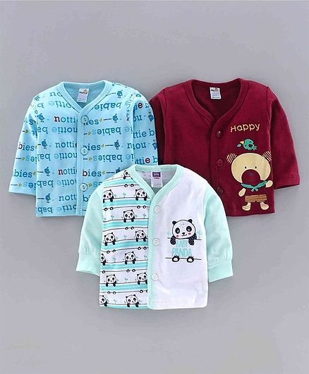 Nottie Planet Pack Of 3 Full Sleeves Teddy Bear Print Vests - Brown Green Blue