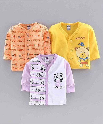 Nottie Planet Pack Of 3 Full Sleeves Teddy Bear Print Vests - Yellow Lavender Orange