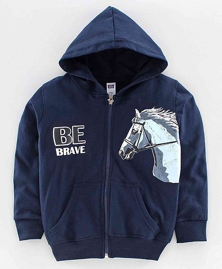 Nottie Planet Full Sleeves Horse Print Light Jacket - Navy Blue