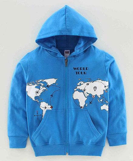 Nottie Planet Full Sleeves Map Print Knit Light Jacket - Blue