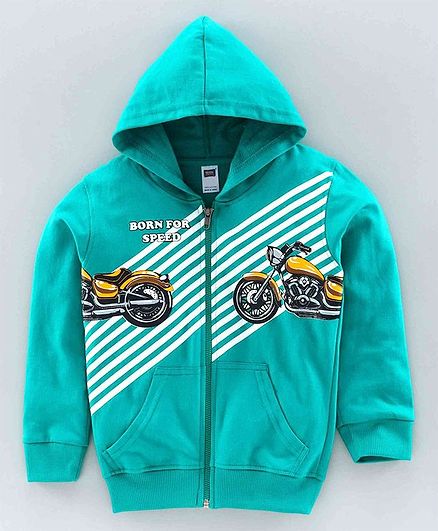 Nottie Planet Full Sleeves Motor Bike Print Knit Light Jacket -Green