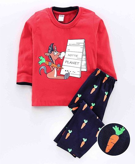 Nottie Planet Full Sleeves Horse Print T-Shirt With Pant - Red