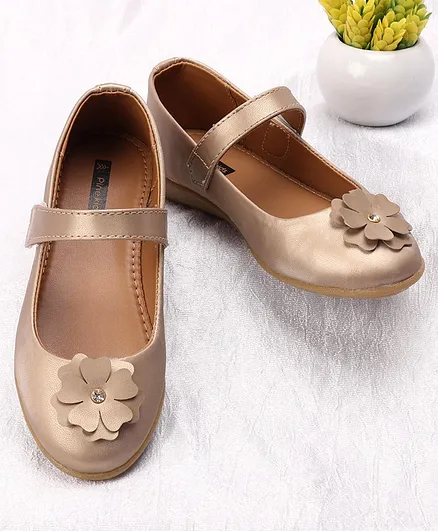 Pine Kids Belly Shoes Floral Applique - Golden