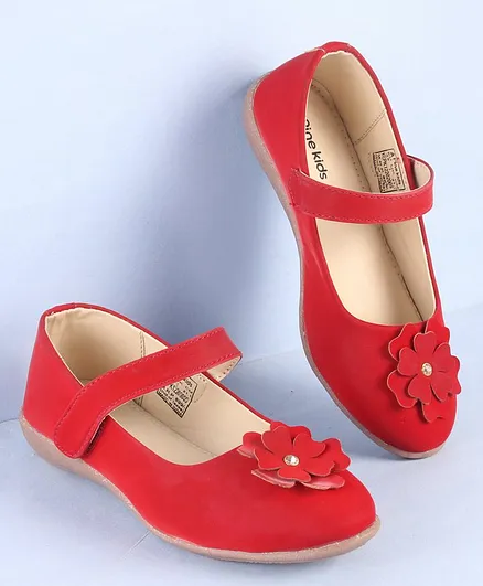 Pine Kids Belly Shoes Floral Applique - Red