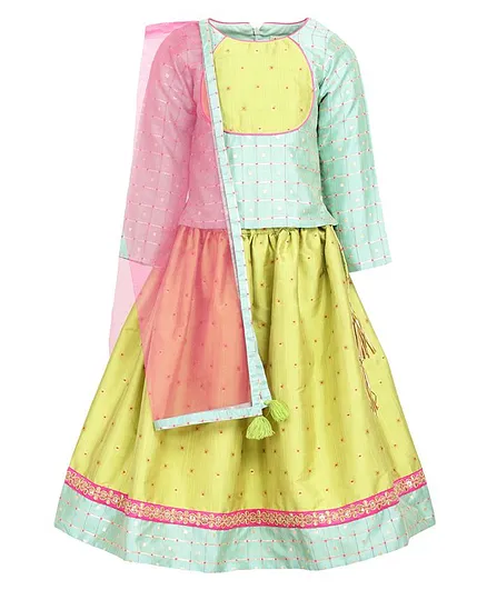 A Little Fable Full Sleeves Embellished Choli With Lehenga & Dupatta - Multi Color