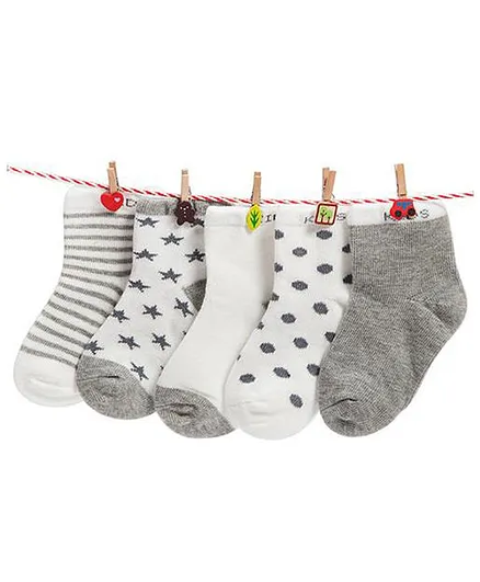 Footprints 5 Pair Of Printed Organic Socks - Grey