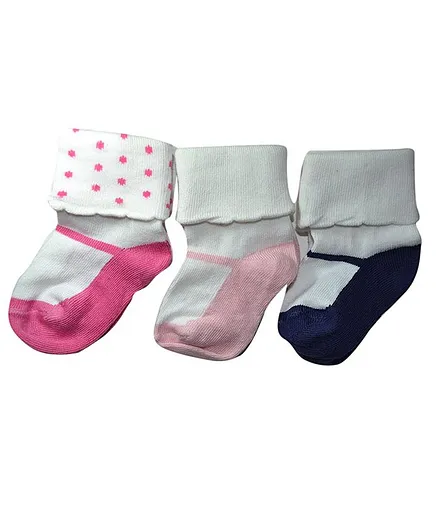 Footprints Pack Of 3 Pair Of Solid Colour Organic Cotton Socks - Pink & Navy Blue