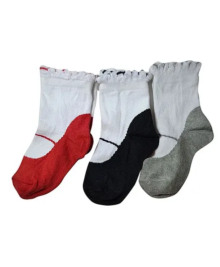 Footprints Pack Of 3 Pair Of Ballerina Shoe Design Socks - Red Black Grey