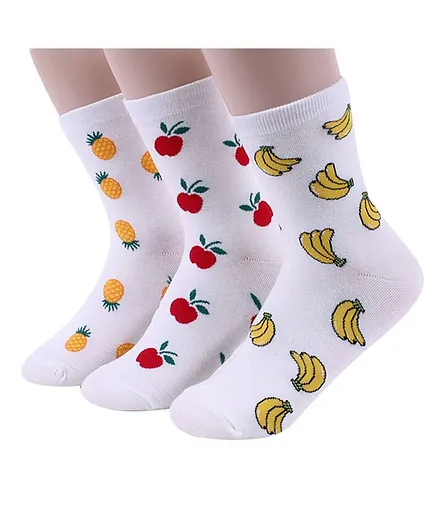 Footprints Organic Cotton Fruits Print Socks Pack Of 3 - Multi Colour