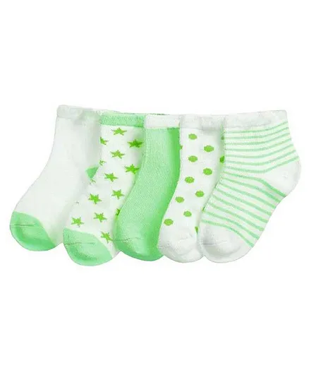 Footprints Organic Cotton Striped Winter Terry Socks Pack Of 5 Pairs - Green