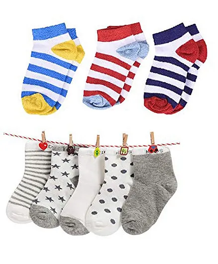 Footprints Organic Cotton Striped Socks Pack Of 8 Pairs - Multicolor