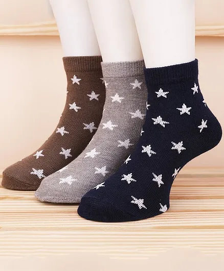 Footprints Organic Star Print Pack Of 3 Socks - Black Grey