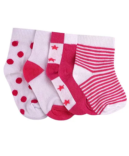 Footprints Pair Of 5 Organic Multi Print Socks - Dark Pink