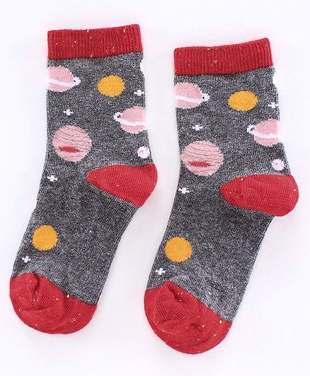 Mustang Quarter Length Socks Space Design - Grey Red