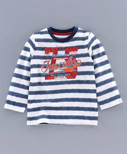 JusCubs Full Sleeves Striped & Number Printed Tee - Blue