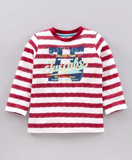 JusCubs Full Sleeves Striped & Number Printed Tee - Red