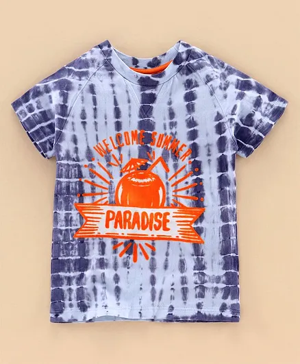JusCubs Short Sleeves Tie & Dye Pattern Printed Tee - Blue & Orange