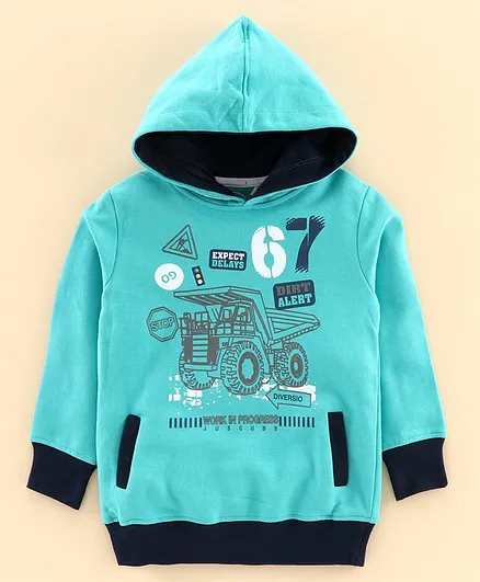 JusCubs Full Sleeves Work In Progress Print Hoodie - Teal Blue