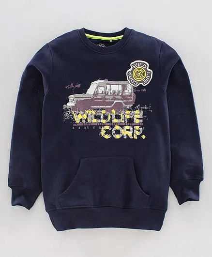 JusCubs Full Sleeves Jeep Printed Sweatshirt - Navy Blue