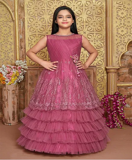 Betty By Tiny Kingdom Sleeveless Flared Floral Embroidered Gown - Pink