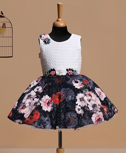 Betty By Tiny Kingdom Sleeveless Floral Design Fit & Flare Dress - Blue