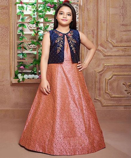 Betty By Tiny Kingdom Sleeveless Brocade Gown With Jacket - Peach