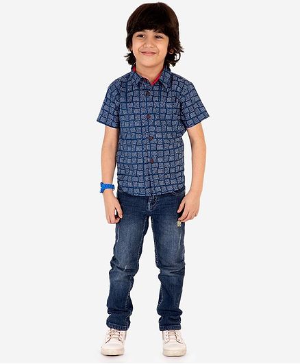 Lil Peacock Half Sleeves Striped Shirt - Blue
