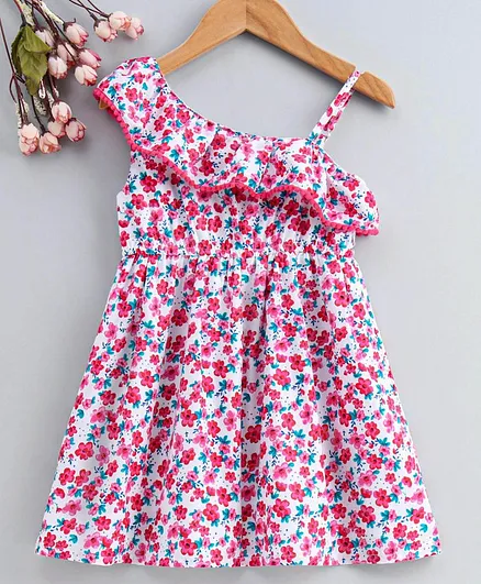 Babyhug One Shoulder Frock Floral Print - Pink
