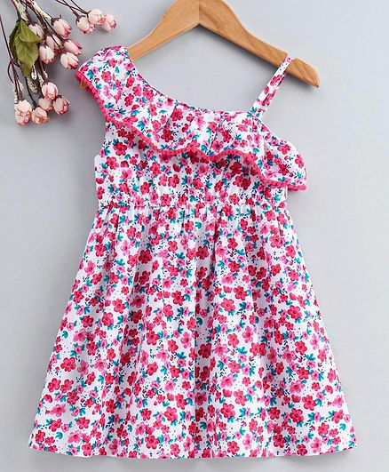 Babyhug One Shoulder Frock Floral Print - Pink
