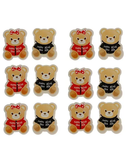 Passion Petals Teddy Bear Shaped Erasers Pack of 12 - Multicolor