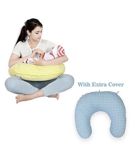 Lulamom Nursing Pillow with Cotton Cover Chevron Print - Yellow