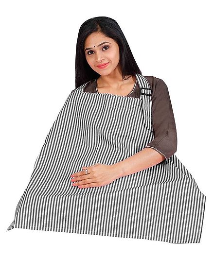 Lulamom Striped Nursing Cover with Adjustable Strap - Black