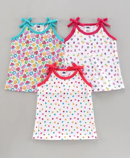 Simply Singlet Sleeves Slip Fruit Print Pack of 3 - Pink Red Blue