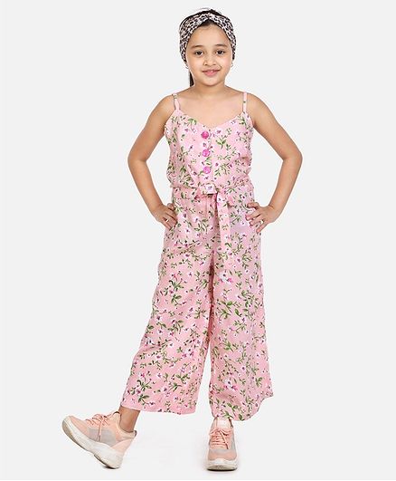 Lilpicks Couture Sleeveless Floral Print Jumpsuit - Light Pink