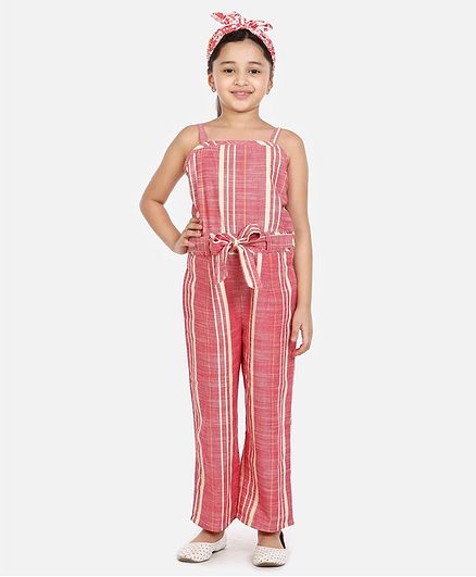 Lilpicks Couture Sleeveless Striped Jumpsuit - Pink
