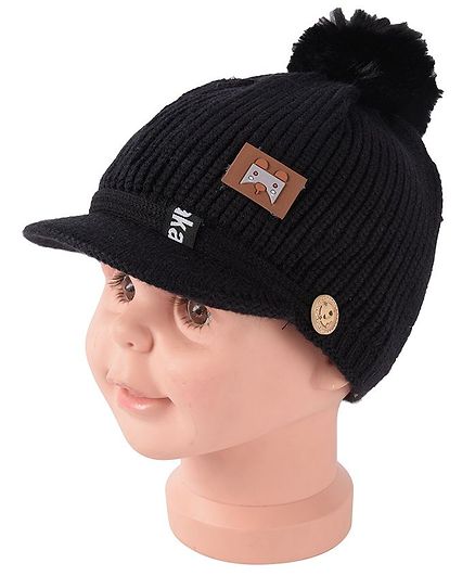 Yellow Bee Pom Pom Detailing Cap - Black