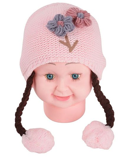 Yellow Bee Flower Embroidered Detailing Cap - Light Pink