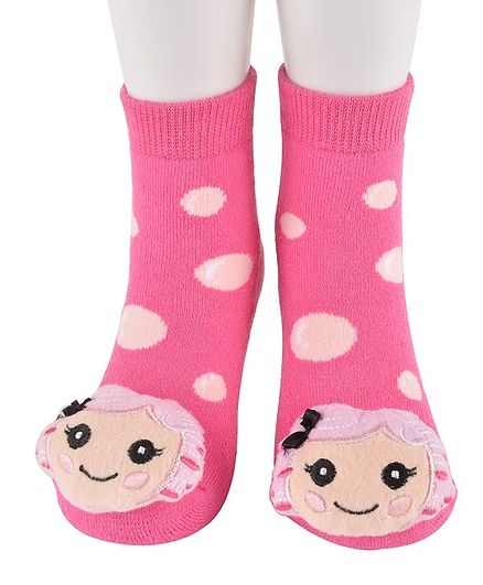 Yellow Bee Polka Dot Printed Girl Detailing Socks - Pink