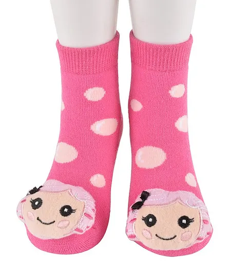 Yellow Bee Polka Dot Printed Girl Detailing Socks - Pink