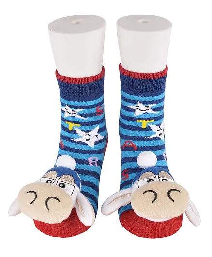Yellow Bee Cow Design Anti Skid Socks - Blue