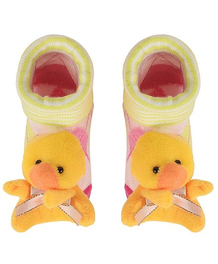 Yellow Bee Anti-Skid Stuffed Duck Socks With Bow - Yellow