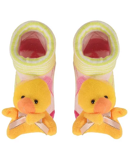 Yellow Bee Anti-Skid Stuffed Duck Socks With Bow - Yellow