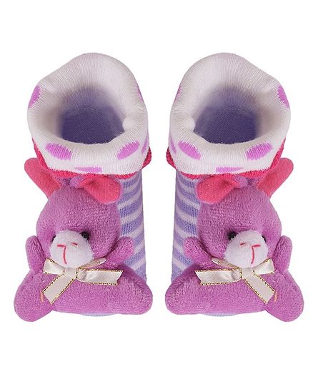 Yellow Bee Anti-Skid Stuffed Bear Socks with Bow - Purple