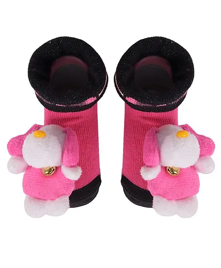 Yellow Bee Anti-Skid Stuffed Puppy Socks - Pink