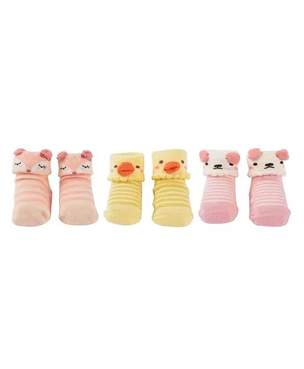 Yellow Bee Striped Ankle Length Socks - Pack of 3 - Multi