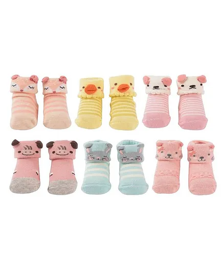Yellow Bee Striped Design Ankle Length Pack Of 6 Pair Socks - Multi