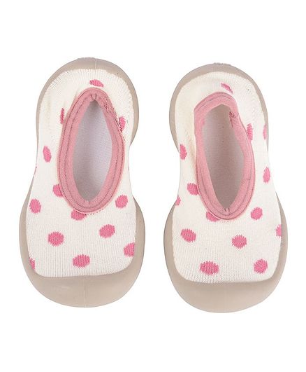 Yellow Bee Polka Dot Design Anti Skid Sock Shoes - Pink & White