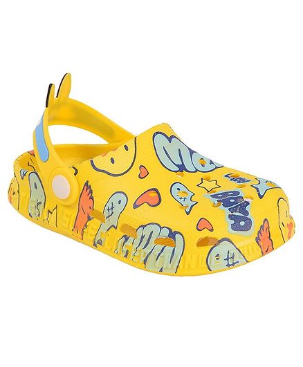 Yellow Bee Duck & Text Print Clogs - Yellow